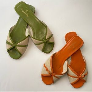 Brooks Brothers Genuine Leather Flat Peep Toe Sandals Made in Italy